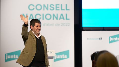Jordi S�nchez, secretario general de Junts, durante la celebraci�n del consejo nacional de la formaci�n en Alcarr�s, en L�rida  
