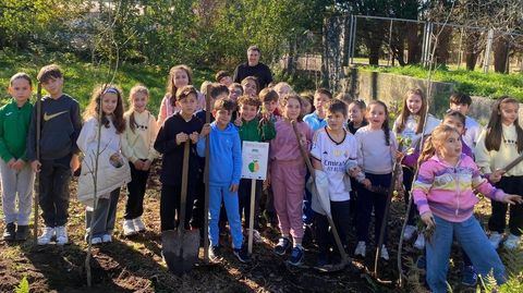 Escolares de Muros colaboran en la plantaci�n de frutales