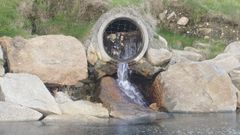 Estado que presenta actualmente la canalizaci�n del drenaje bajo la N-642 en Cangas de Foz