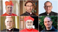 Los seis cardenales electores espa�oles (Ca�izares renunci� por problemas de salud): arriba,�Cobo, Artime y Omella; abajo,�Osoro,�L�pez Romero y Bustillo.