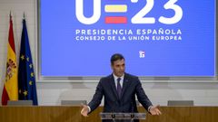 Pedro S�nchez en un evento de la CEOE para presentar el programa de la presidencia europea.