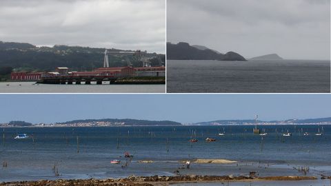 Diferencias en el tiempo entre el norte y el sur de Galicia. En la imagen, Ferrol, Viveiro (arriba) y Vilaxon (abajo) esta maana