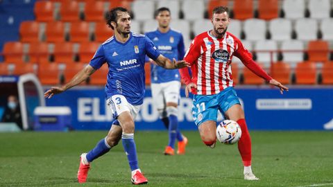 Arribas y Carrillo, durante el Lugo-Real Oviedo