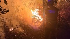 El incendio de un galp�n en O Beloso en Cela Bueu provoca un incendio forestal