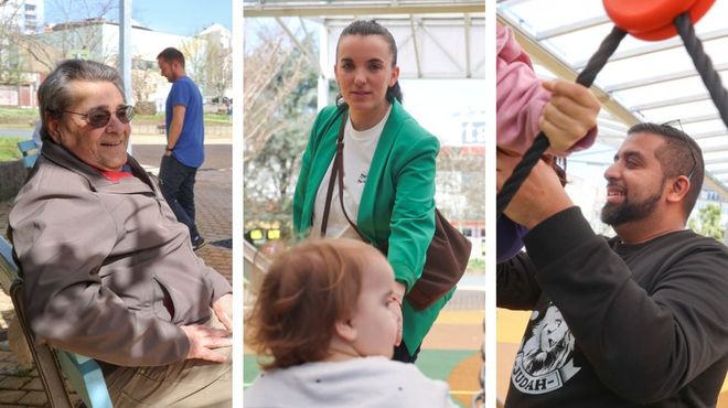 De izquierda a derecha, Antonio S�ez, Nerea Amigo y Ezequiel Jim�nez, usuarios del parque cubierto de O Inferni�o, el d�a de su estreno.