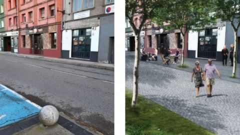 Estad actual (izquierda) y propuesta (derecha) para la calle Rodrguez San Pedro