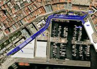 Plano del nuevo proyecto de t�nel. En blanco, ampliaci�n sobre el trazado previsto inicialmente