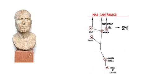 Posible busto con el rostro de Publio Carisio y la red de calzadas de campaa a l atribuidas; segn el historiador Enrique Antn Gil