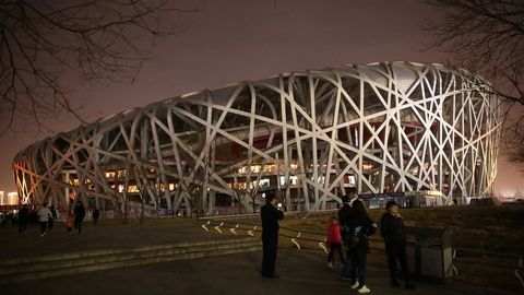 El Estadio Nacional de Pekn durate el apagado de las luces