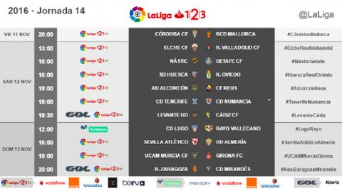 Horarios de la Jornada 14 de LaLiga 123