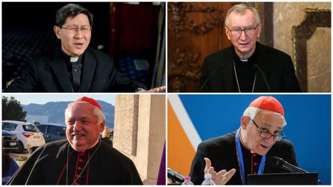 De izquierda a derecha y de arriba a abajo: Luis Antonio Tagle, Pietro Parolin, Jean-Marc Aveline y Matteo Zuppi