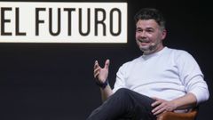 El portavoz de ERC en el Congreso, Gabriel Rufi�n, durante el acto conjunto en Madrid junto al portavoz adjunto de M�s Madrid en la Asamblea madrile�a, Emilio Delgado.