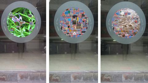 Paneles de la exposici�n MORKA en los ventanales del Hotel Regente