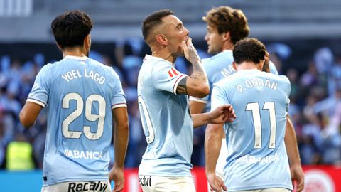 Iago Aspas celebra el gol que anot� en el Celta-Osasuna.