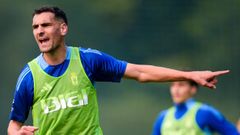 Dani Calvo, en el entrenamiento del Real Oviedo