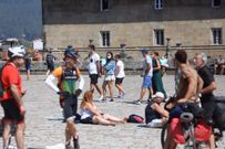 Cumplimiento desigual entre los peregrinos del uso obligatorio de la mascarilla