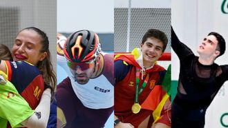De izquierda a derecha, Mar�a Sanjurjo, �Chevi� Guzm�n, Hugo Mareque y Unai Cereijo, en los World Skate Games.