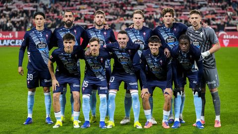 El once inicial del Celta en el partido de este lunes frente al Sevilla.