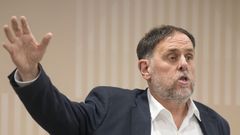 El presidente de ERC, Oriol Junqueras, interviene en la reuni�n del consejo nacional de los republicanos, en Barcelona.