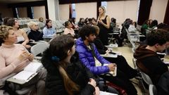 Andrea Grafer, de Eu Talents, el pasado 8 de febrero durante la charla sobre la oferta laboral para titulados en Peluquera en el IES Frei Martn Sarmiento de Pontevedra