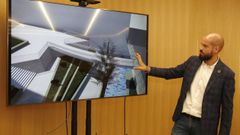 Iv�n Puentes, ante una recreaci�n virtual de la futura pasarela que conectar� la R�a Tablada con Rosal�a de Castro