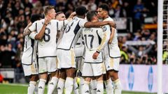 Los futbolistas del Real Madrid.Los futbolistas del Real Madrid celebran un gol