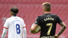 Aar�n ��guez, durante el encuentro ante el Rayo Majadahonda