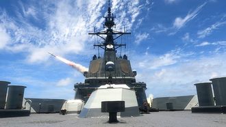 Lanzamiento del misil Harpoon en las maniobras Rimpac 26 por parte de la fragata �lvaro de Baz�n. 