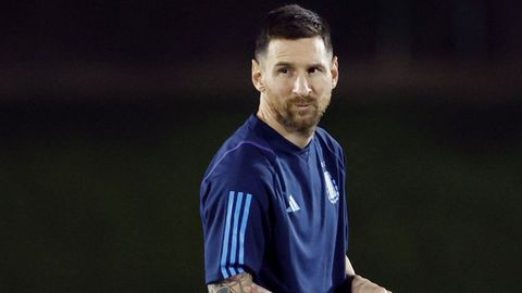 Leo Messi, durante un entrenamiento de la seleccin argentina en Catar.