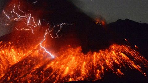 Imagen del volc�n tomada desde la ciudad de Tarumizu, en la prefectura de Kagoshima, este fin de semana