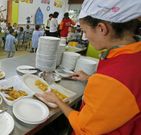 Comedor del colegio de Campolongo, que se gestiona desde la Fanpa, esta semana. 
