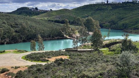 Imagen del contraembalse del Agrio, en Sevilla, te�ido de verde por las filtraciones de metales acumulados.