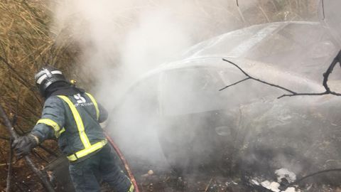 Imagen del coche calcinado tras la ca�da
