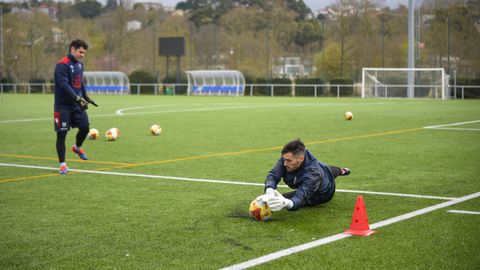 Marqueta y Edu en un entrenamiento en A Xunqueira.