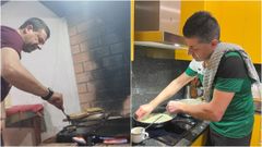 Los alcaldes de Cuntis, Manuel Campos, y Ponte Caldelas, Andrs Daz,cocinando filloas