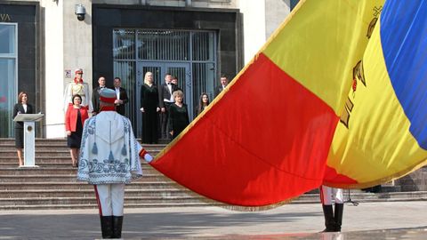 La residente de Moldavia, Maia Sandu, el pasado mircoles en el Da de la Bandera.