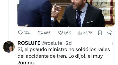 Captura de pantalla de un tuit publicado por Rosendo Fern�ndez.