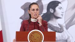 La presidenta Claudia Sheinbaum,  durante una rueda de prensa este lunes, en Palacio Nacional de la Ciudad de M�xico.