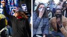 A la izquierda, una seguidora de Trump protesta en Pensilvania;  a la derecha, dos j�venes, en una sentada cerca de la Casa Blanca