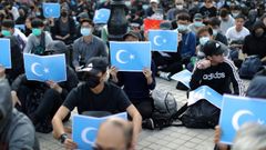 Manifestaci�n en Hong Kong, en diciembre del 2019, en apoyo de la minor�a musulmana uigur en la regi�n china de Xinjiang