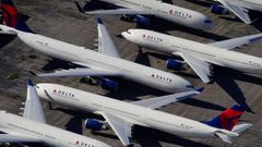 Aviones de la compa��a Delta Air Lines, estacionados en el aeropuerto Birmingham-Shuttlesworth International, en Birmingham, Alabama (Estados Unidos)
