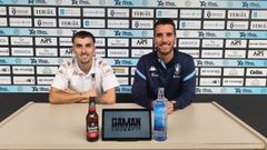 Turbi y Casas en la previa de la visita del Valdepe�as. 