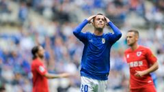 Tejera Real Oviedo Numancia Carlos Tartiere.Sergio Tejera se lamenta de una ocasin fallada frente al Numancia