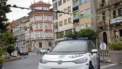 Un coche de la Polic�a Local de Noia patrullando durante la Feira Medieval.