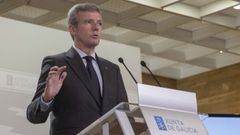 El presidente de la Xunta, Alfonso Rueda, este martes tras el consello 