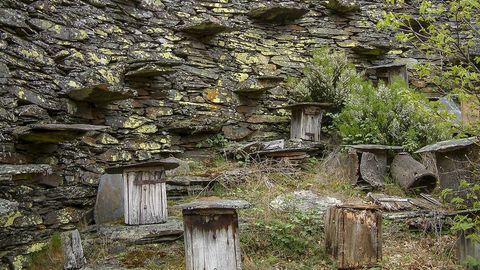 Varias colmenas tradicionales actualmente en desuso