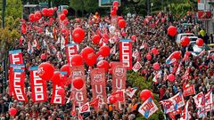 Manifestaci�n de Comisiones Obreras y UGT en A Coru�a