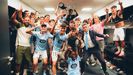 Los jugadores del Celta Fortuna, celebrando uno de los triunfos cosechados en Bala�dos.