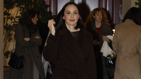 Tamara Falc�, a la salida de un restaurante en Madrid ayer jueves