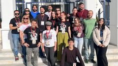 Foto de grupo de los miembros del aula de teatro que viajaron a Marruecos.